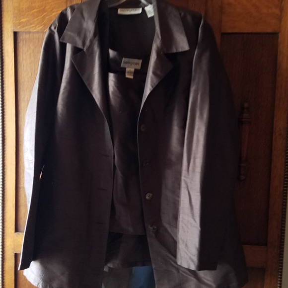 Bloomingdale's Brown Silk 2Pc Top & Jacket 16 - Picture 2 of 6